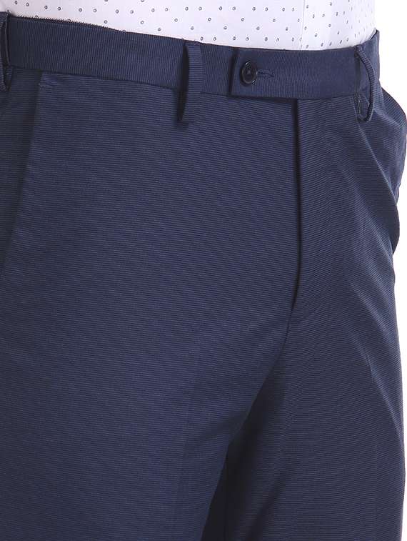navy blue striped flat front formal trouser - 17731434 - Standard Image - 4