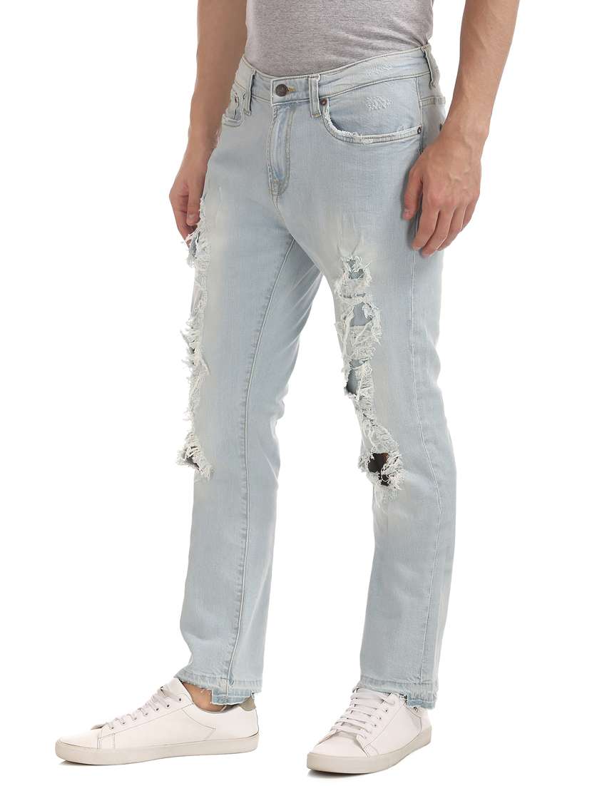 blue heavy washed distressed denim jeans - 17731739 -  Standard Image - 1