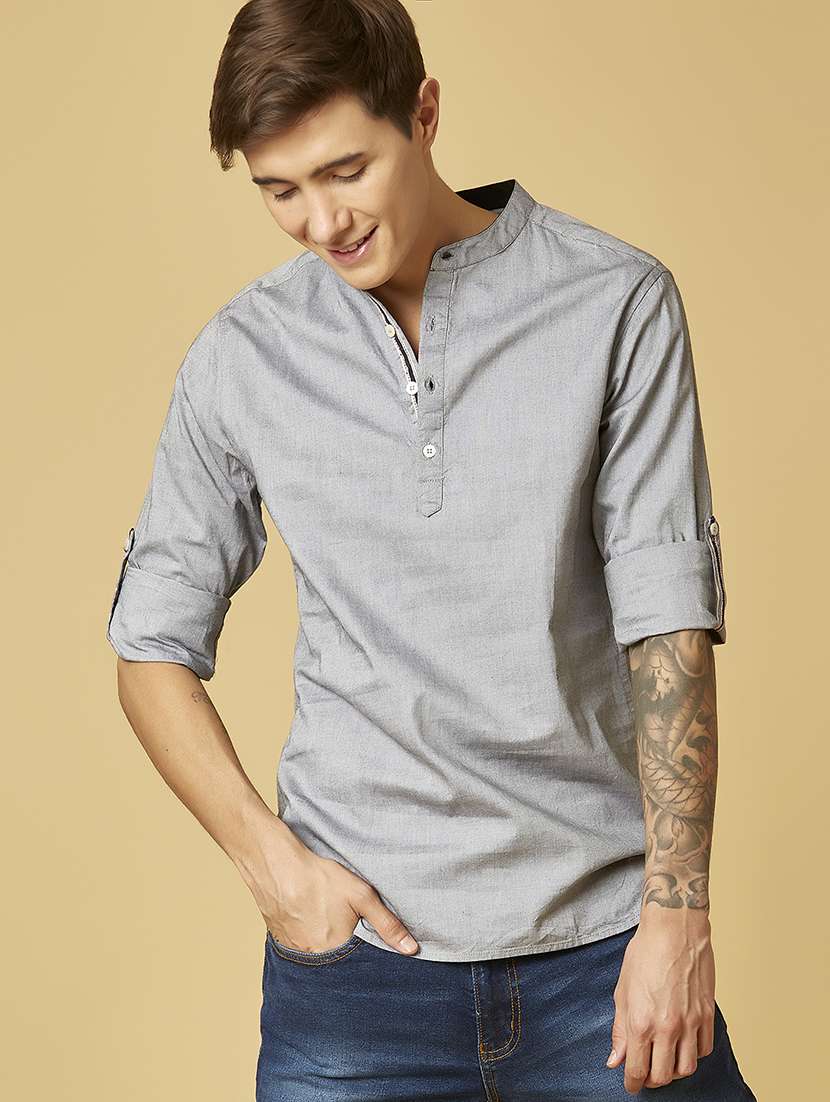 grey solid casual shirt - 17732217 -  Standard Image - 1