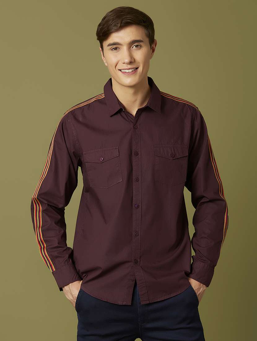 maroon taped casual shirt