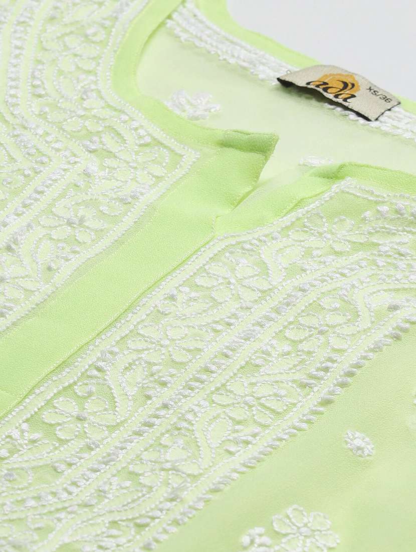 ada hand-embroidered green chikankari straight kurta - 17732552 -  Standard Image - 4