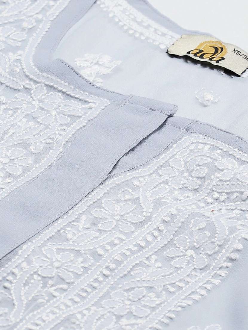 ada hand-embroidered grey chikankari straight kurta - 17732555 -  Standard Image - 4