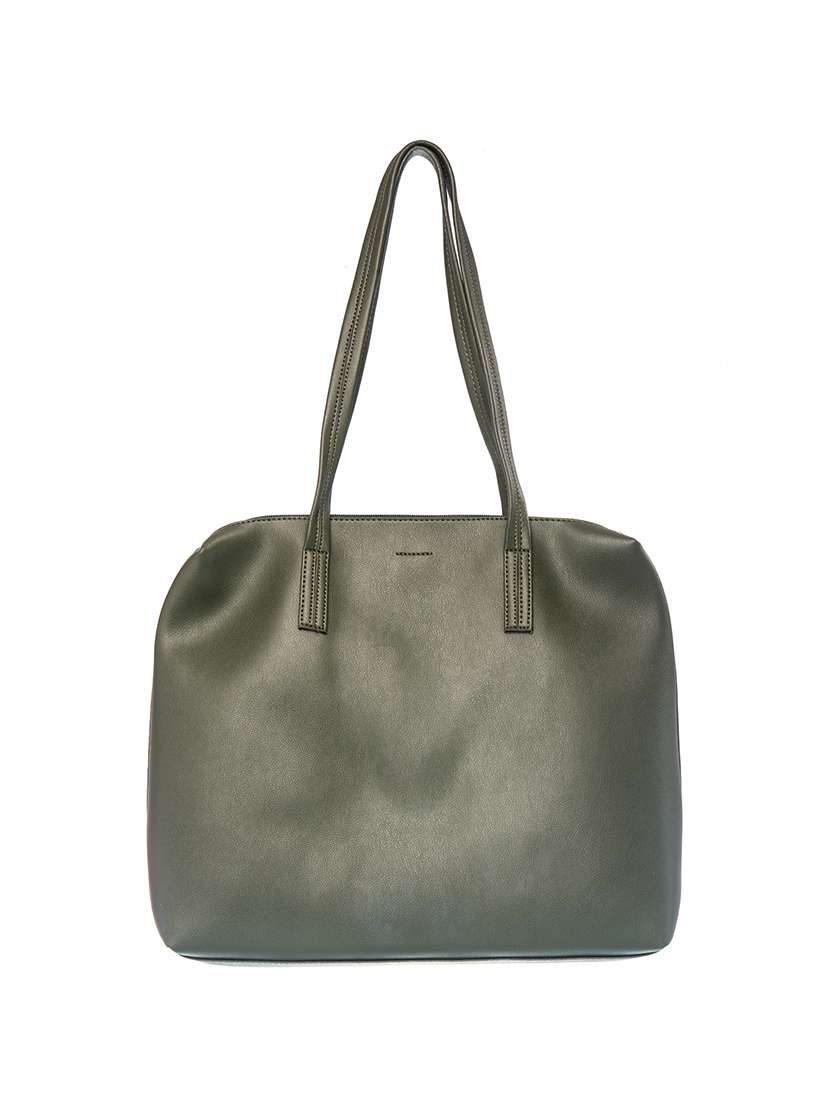 green leather handbag