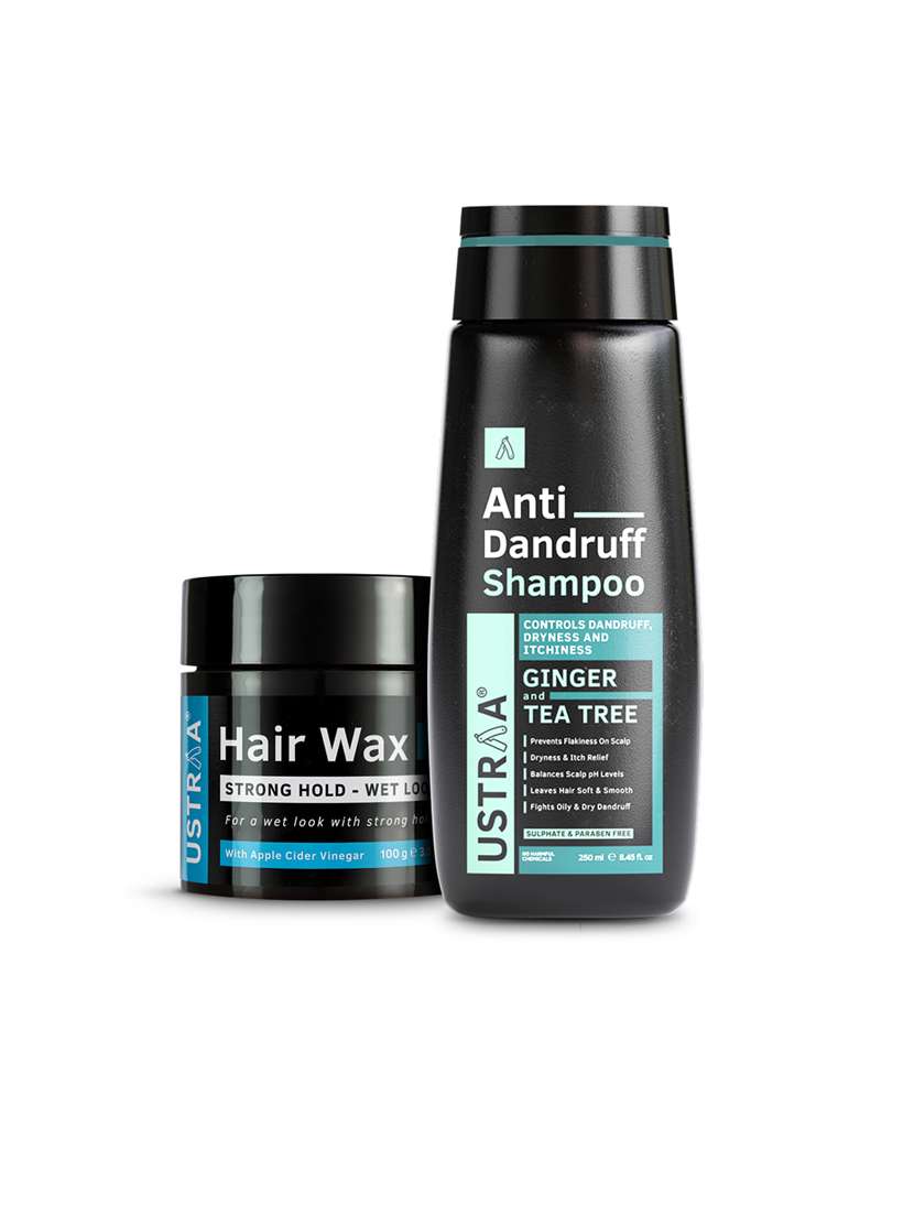 ustraa anti dandruff shampoo - 250ml and ustraa hair wax strong hold wet look - 100g