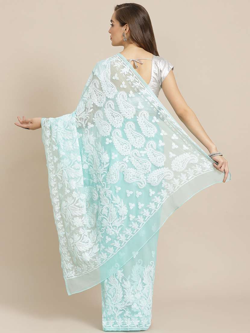 ada hand-embroidered sea green chikankari saree with blouse - 17733146 -  Standard Image - 1