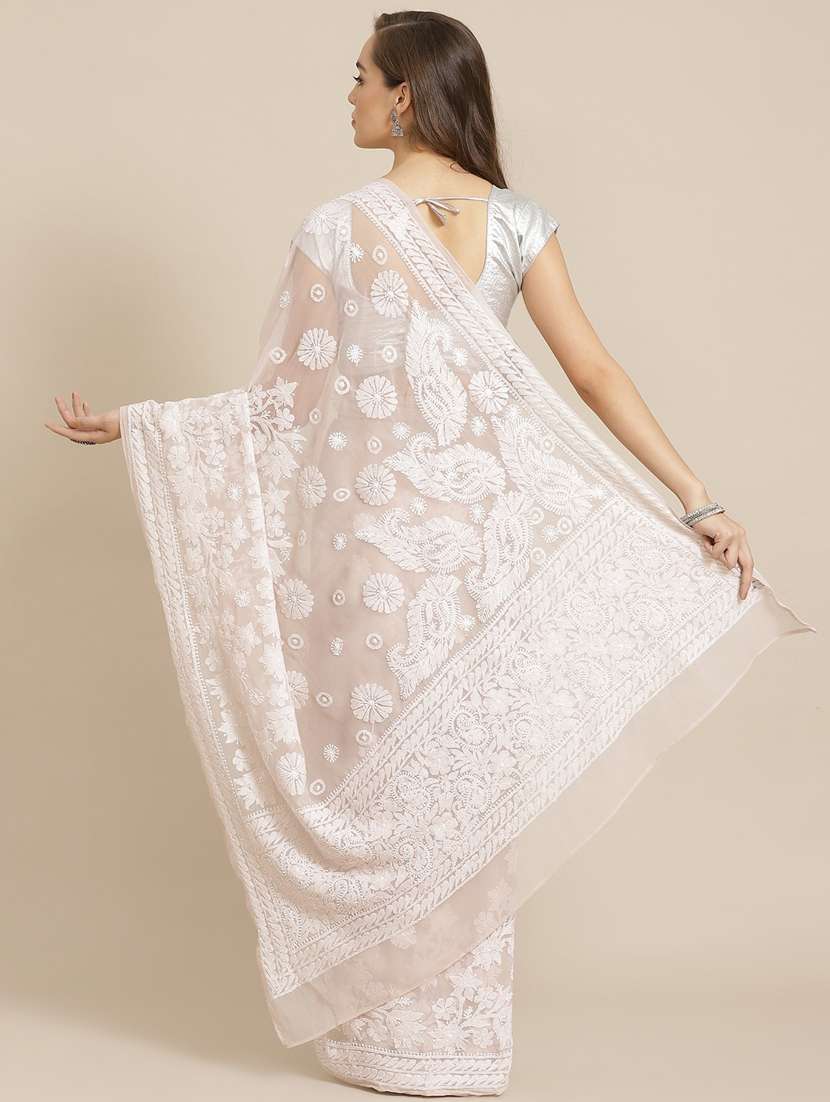 ada hand-embroidered beige chikankari saree with blouse - 17733149 -  Standard Image - 1