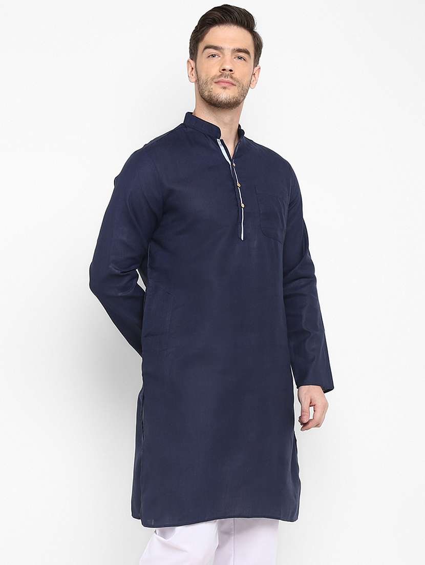 navy blue solid long kurta - 17733690 -  Standard Image - 1