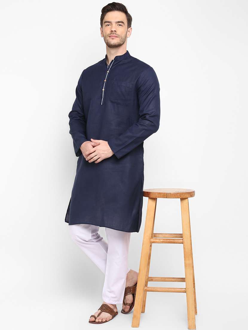 navy blue solid long kurta - 17733690 -  Standard Image - 4