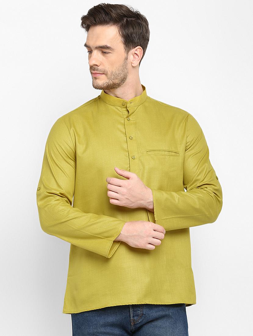 olive green solid short kurta - 17733693 - Standard Image - 1