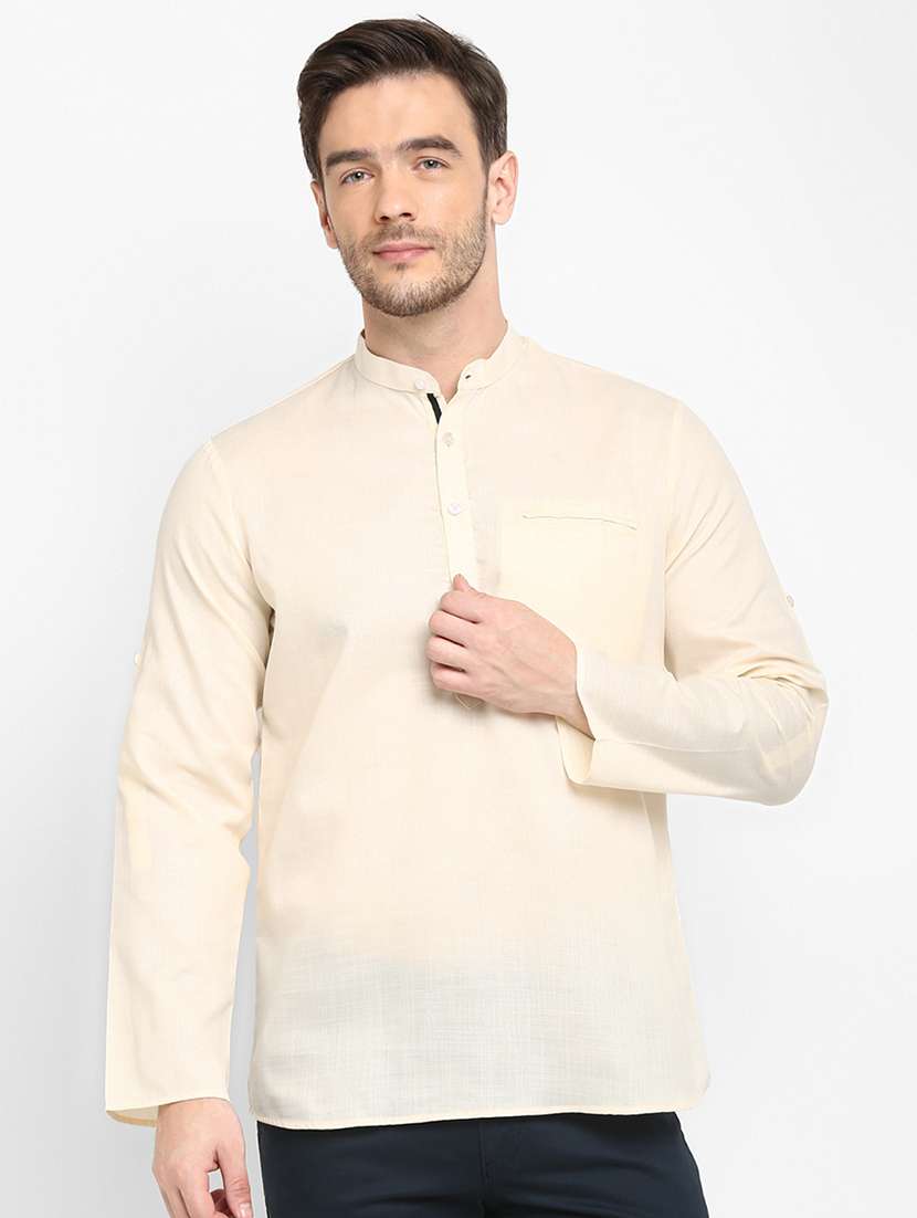 cream solid short kurta