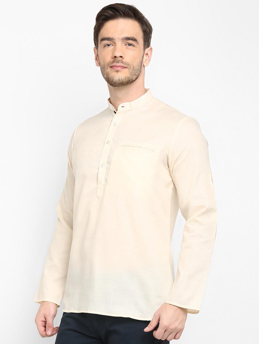cream solid short kurta - 17733698 - Standard Image - 1