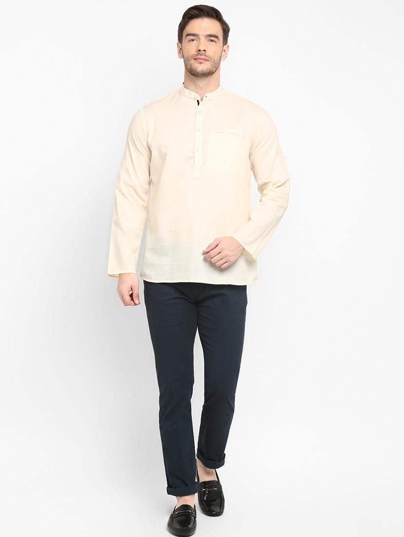 cream solid short kurta - 17733698 - Standard Image - 4