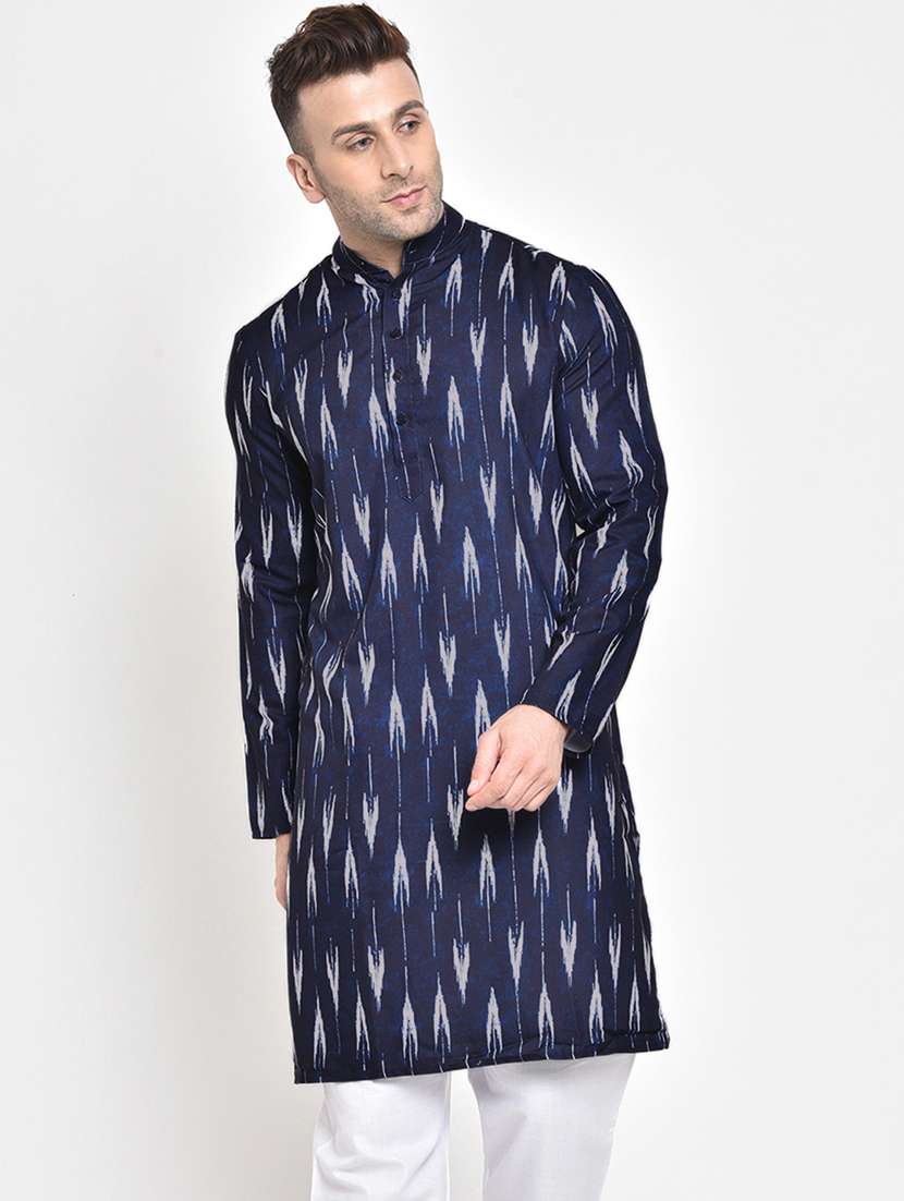 navy blue printed long kurta