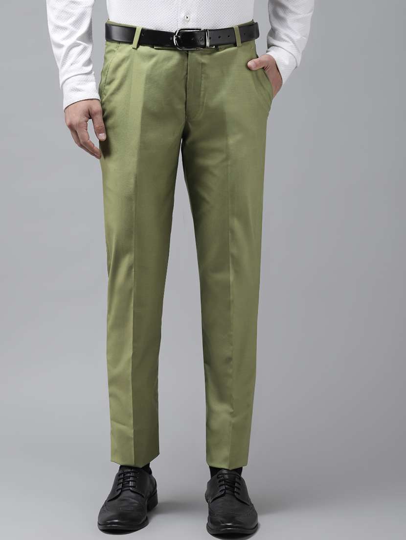 olive green solid flat front formal trouser