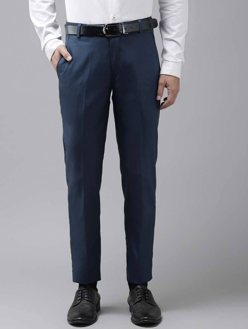 navy blue solid flat front formal trouser
