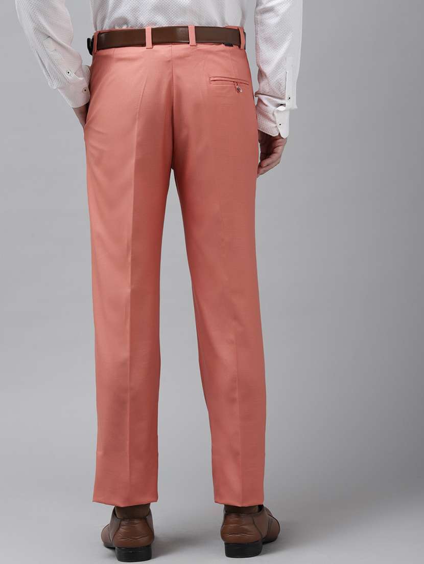 Peach Solid Flat Front Formal Trouser 
