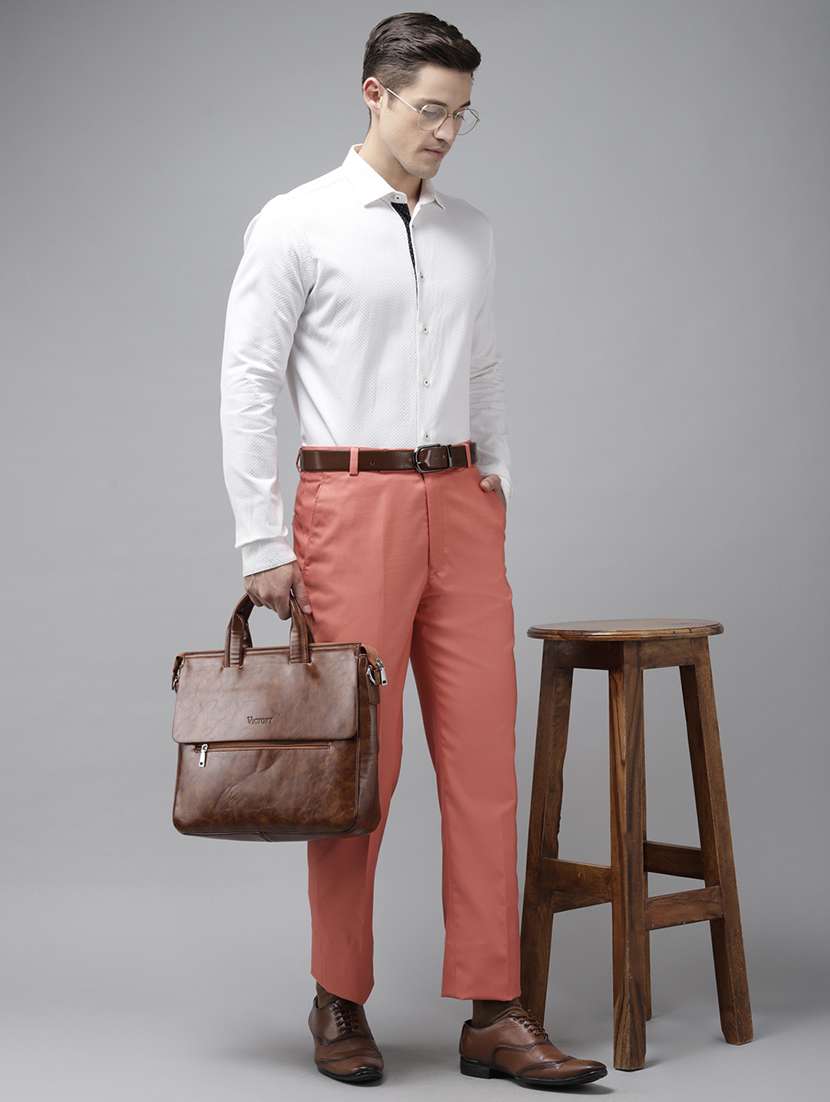 Peach Solid Flat Front Formal Trouser 