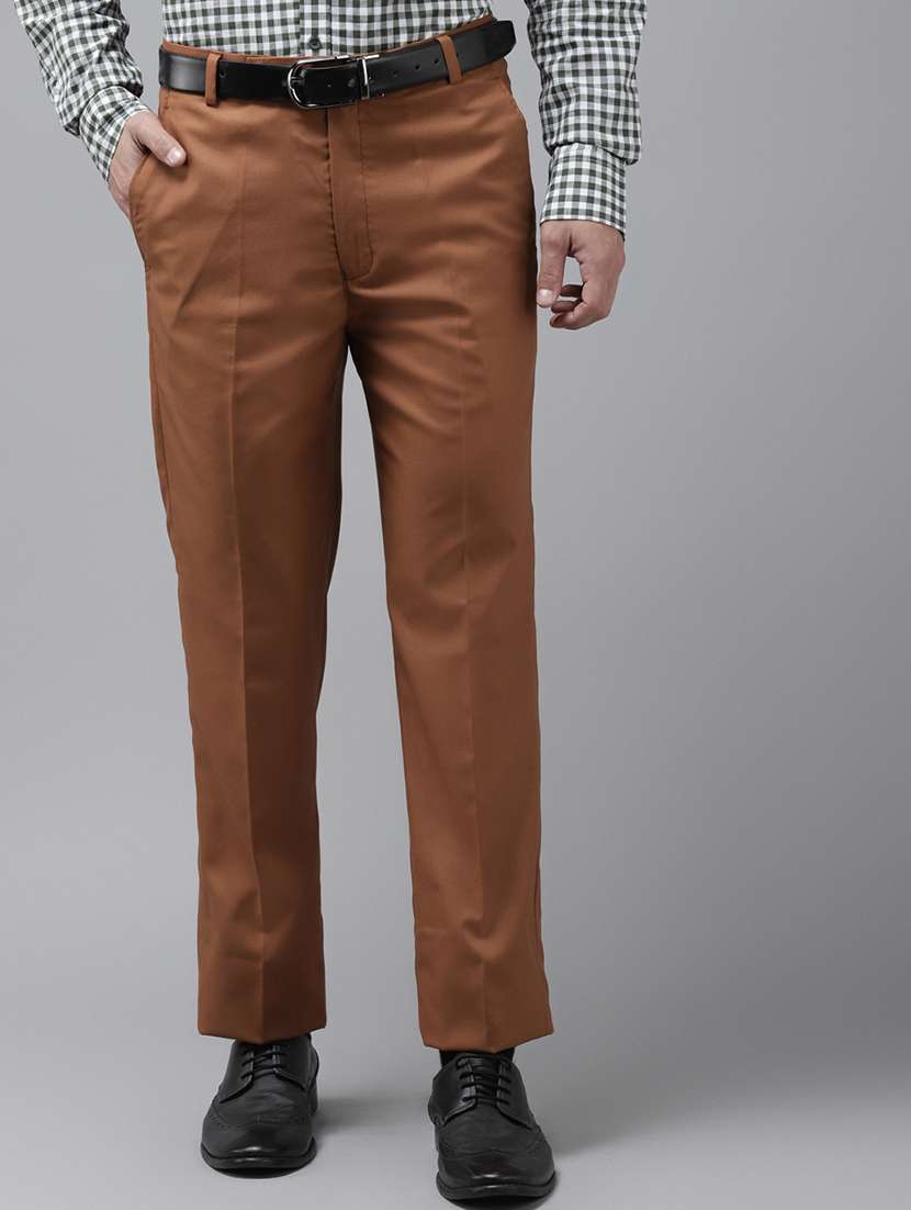 brown solid flat front formal trouser