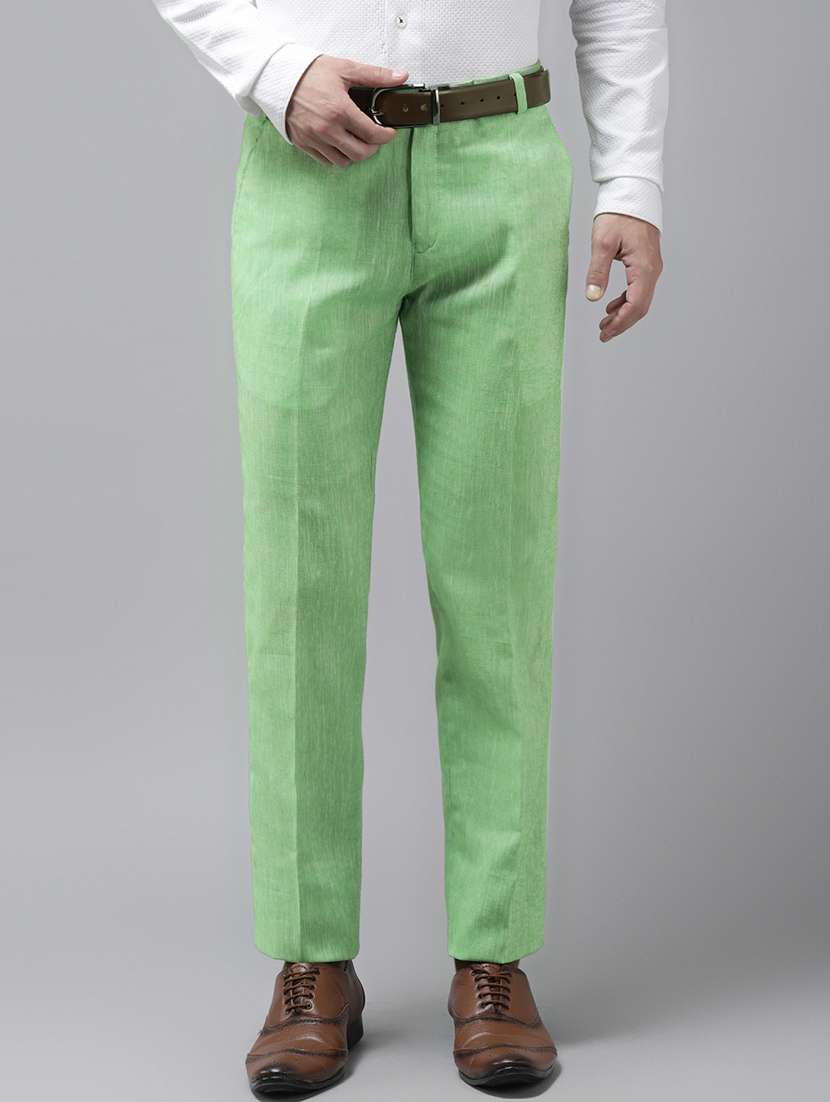 green solid flat front formal trouser