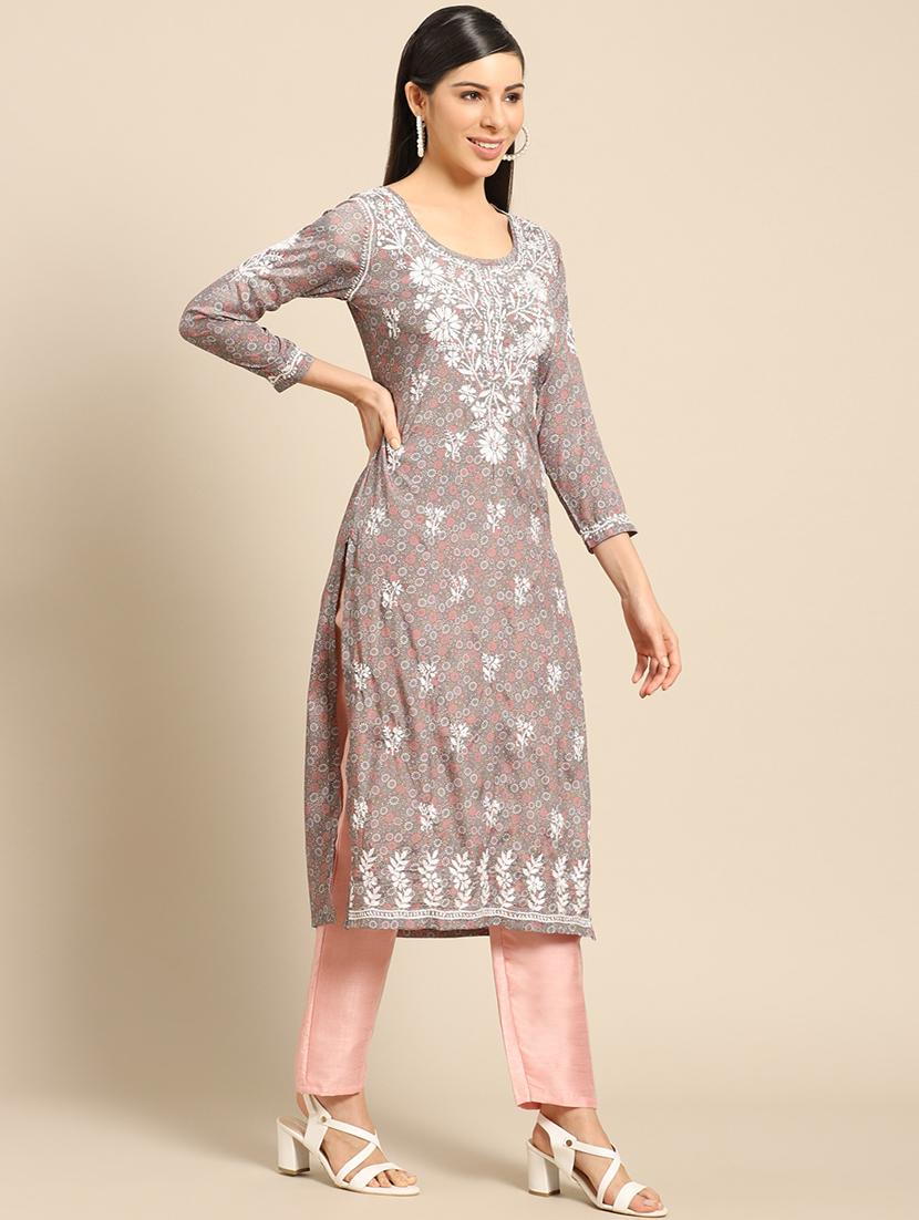 chikankari straight kurti - 17733988 - Standard Image - 1