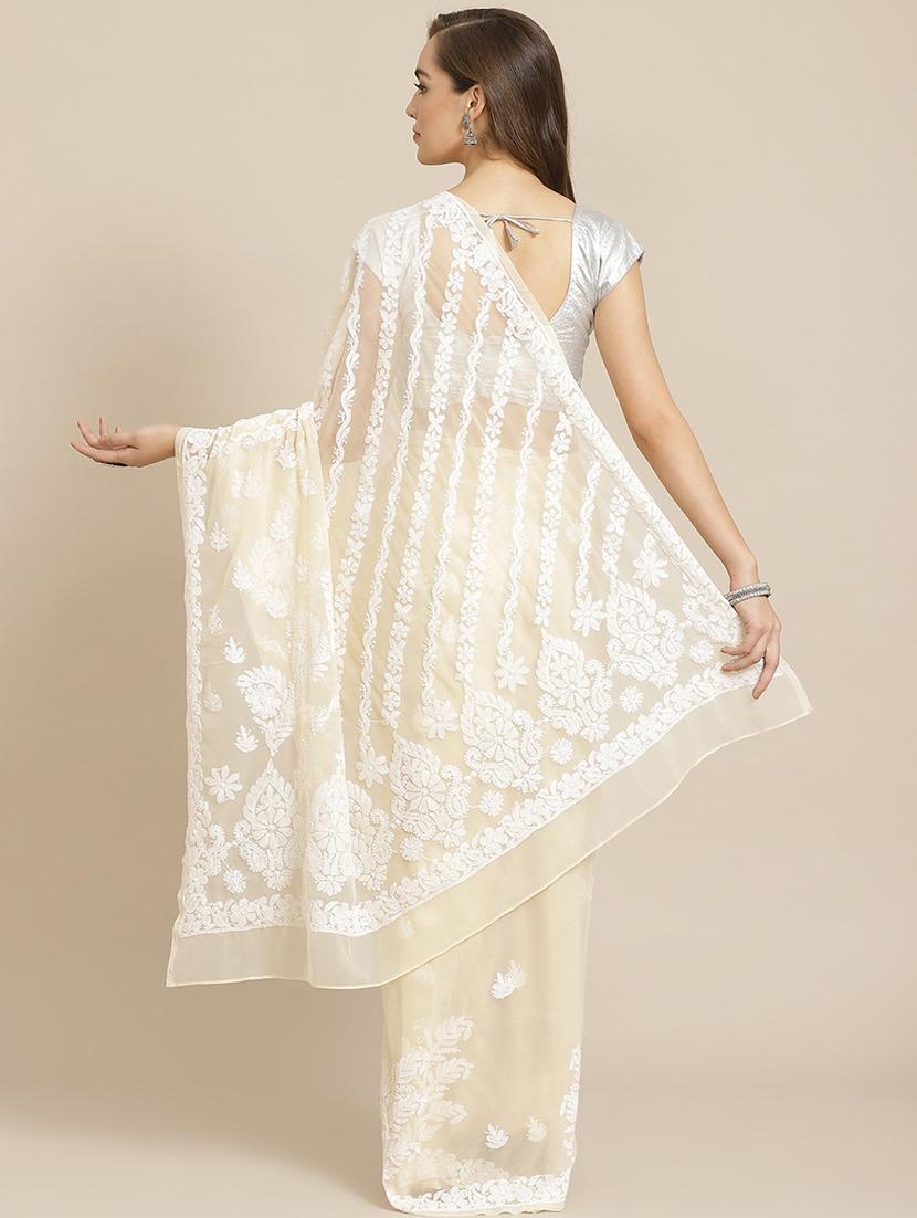 ada hand-embroidered beige chikankari saree with blouse - 17734082 - Standard Image - 1