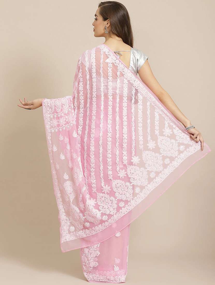 ada hand-embroidered pink chikankari saree with blouse - 17734084 -  Standard Image - 1