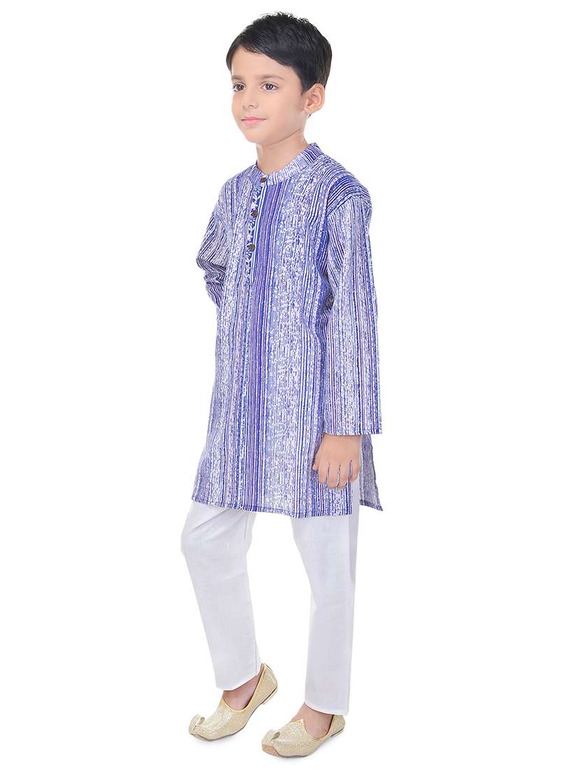 mandarin neck printed kurta with pajama set  - 17734382 -  Standard Image - 1