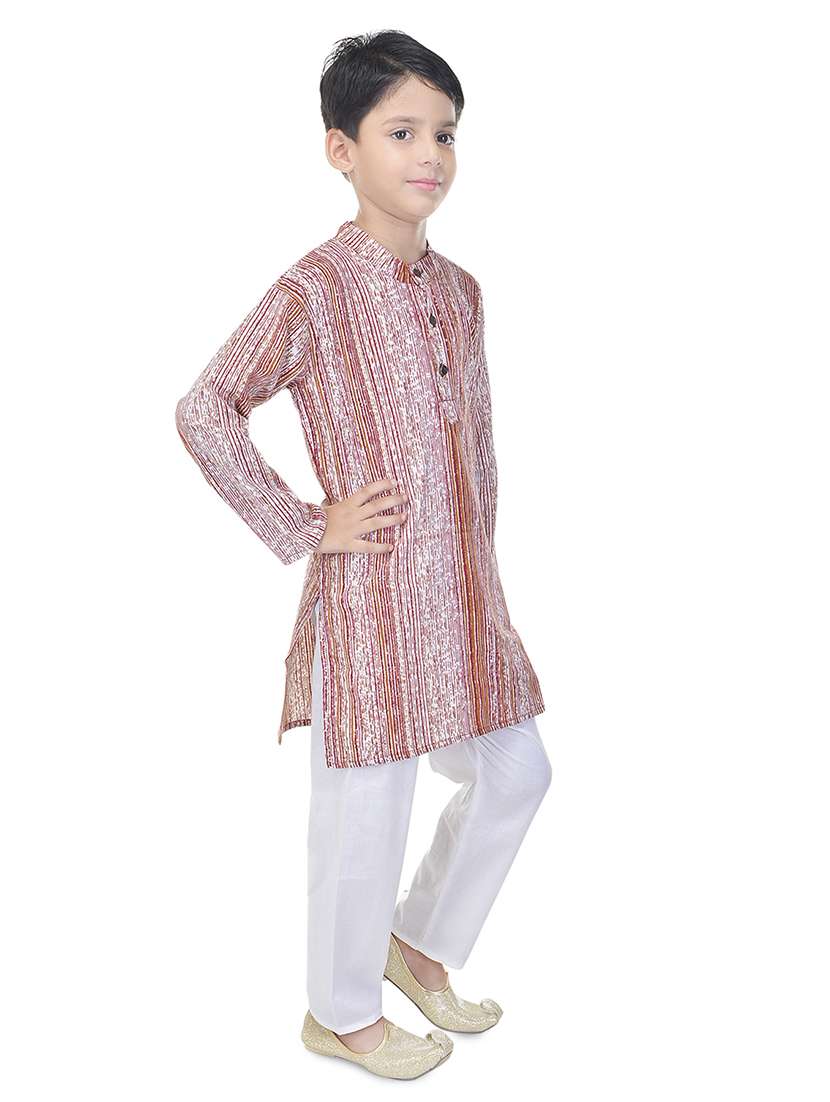 mandarin neck printed kurta with pajama set  - 17734383 -  Standard Image - 1