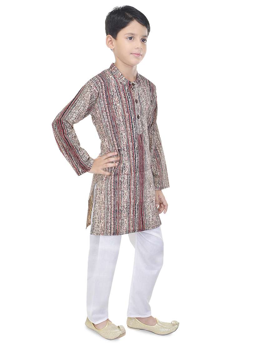 mandarin neck printed kurta with pajama set  - 17734384 -  Standard Image - 1