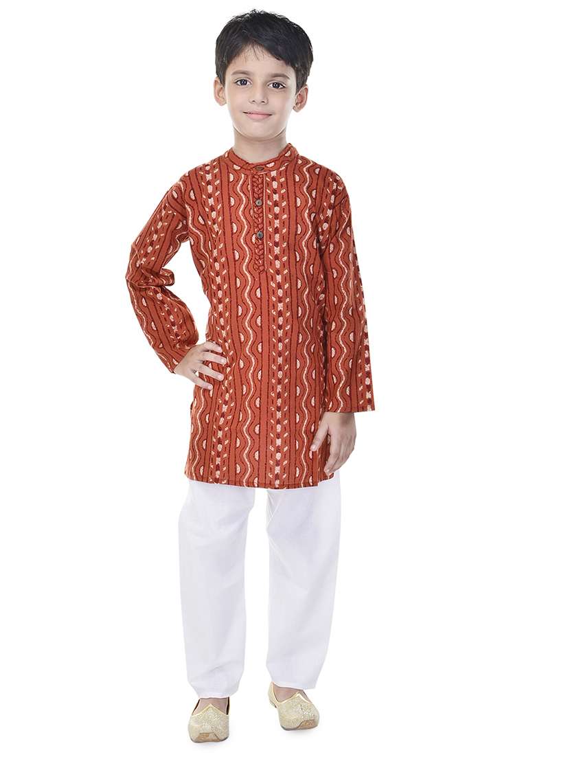 mandarin neck printed kurta with pajama set 