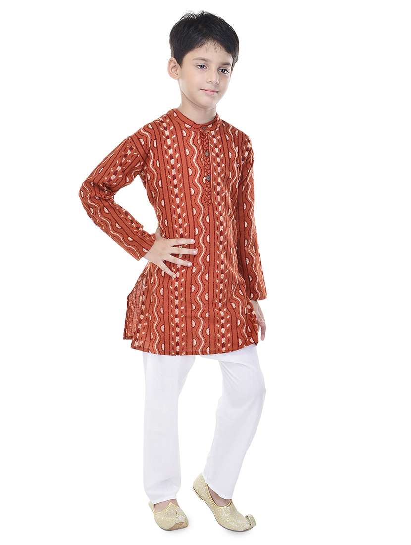 mandarin neck printed kurta with pajama set  - 17734388 -  Standard Image - 1