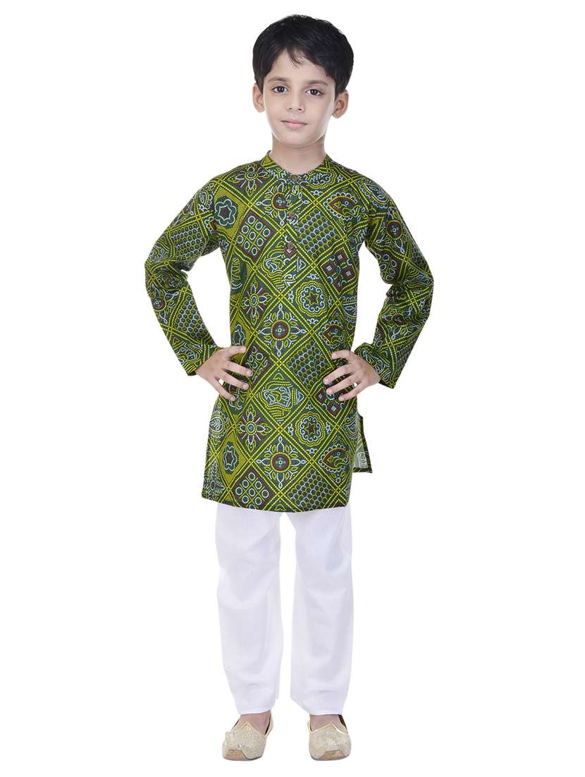 mandarin neck printed kurta with pajama set 