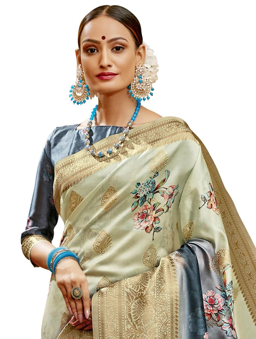 floral printed saree with blouse - 17734583 - Standard Image - 1