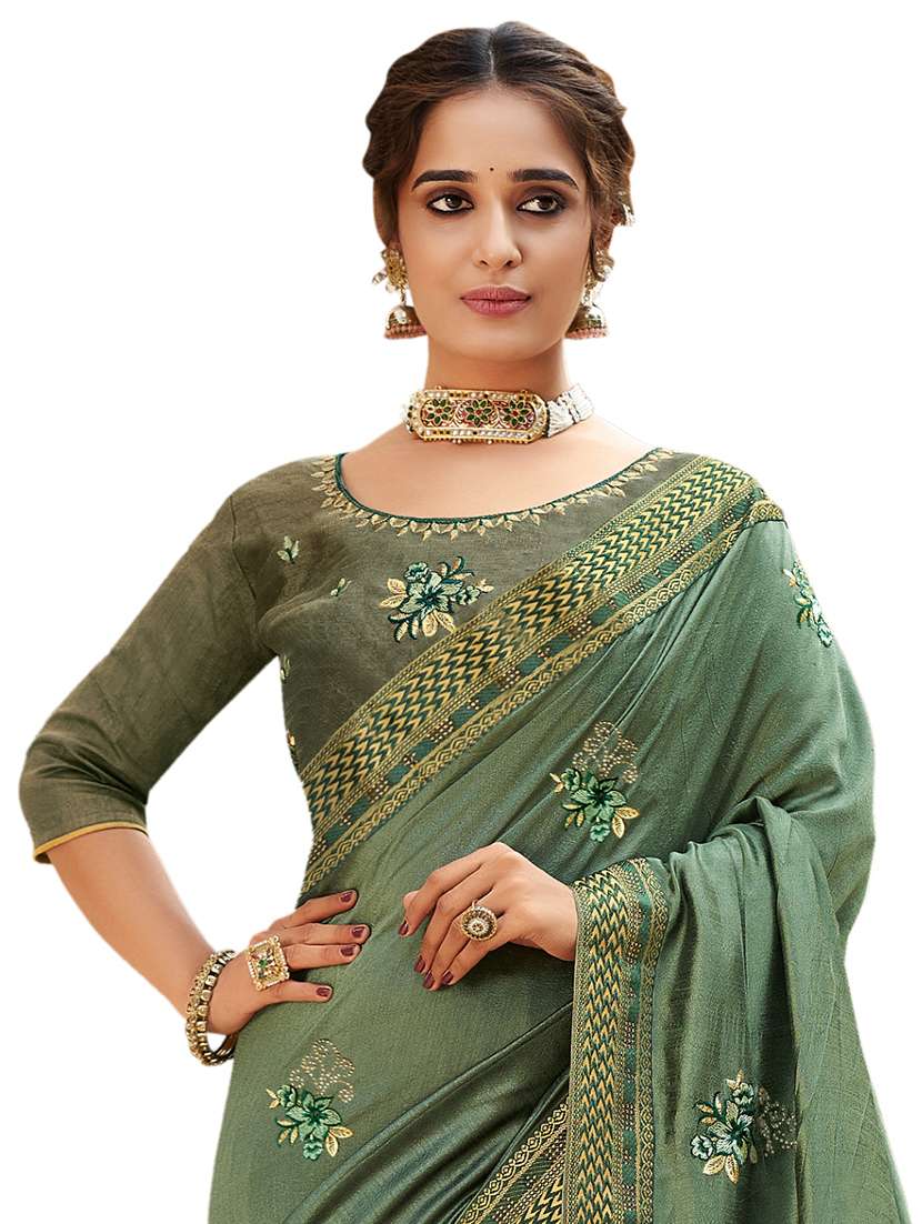 mehandi chanderi saree - 17734603 -  Standard Image - 1