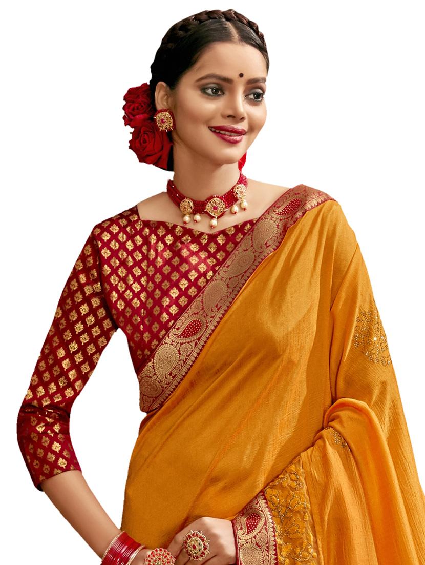 mustard plain saree with blouse - 17734615 -  Standard Image - 1