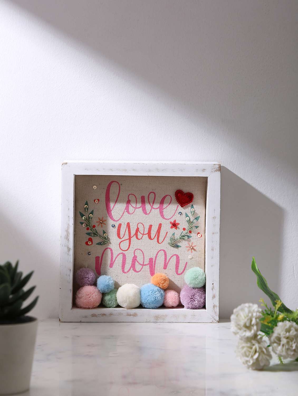 love you mom hand crafted pompom wall décor