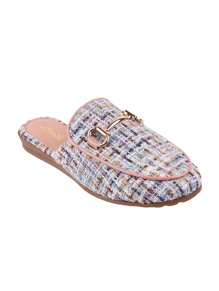 blue synthetic mules sandals