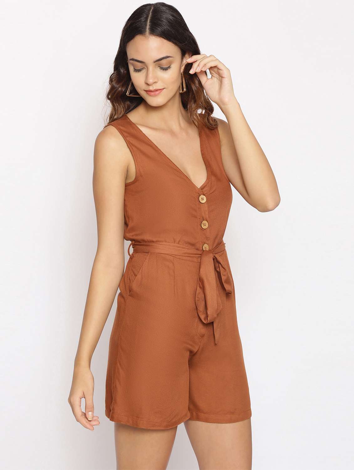 brown viscose dungaree jumpsuit - 17735930 -  Standard Image - 1