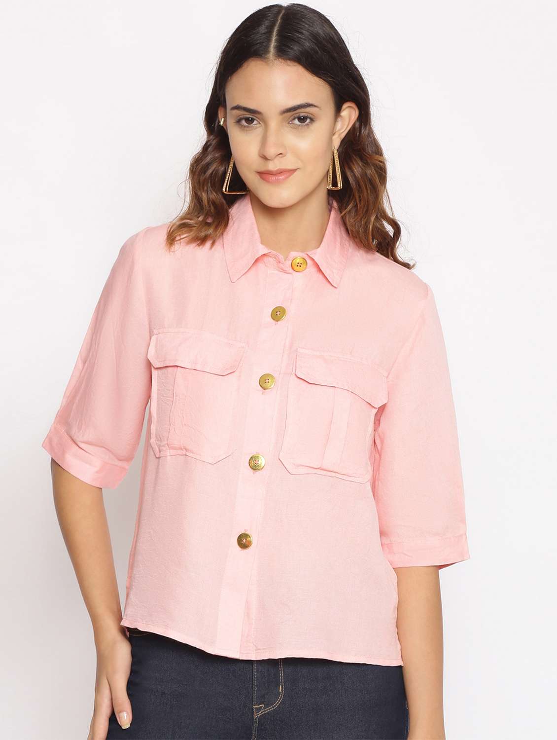 pink solid regular shirt