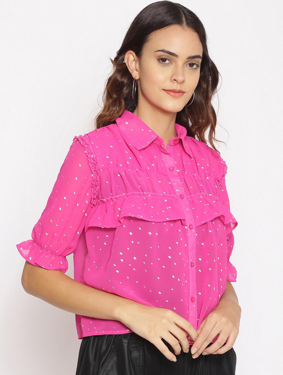 pink foil print regular shirt - 17735943 - Standard Image - 1