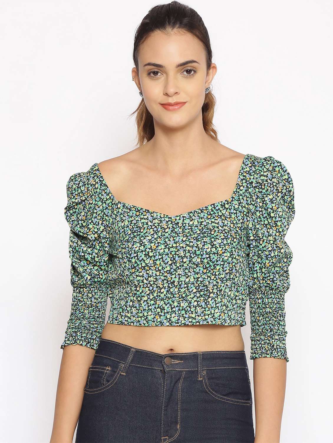 women's crop sweetheart neck top