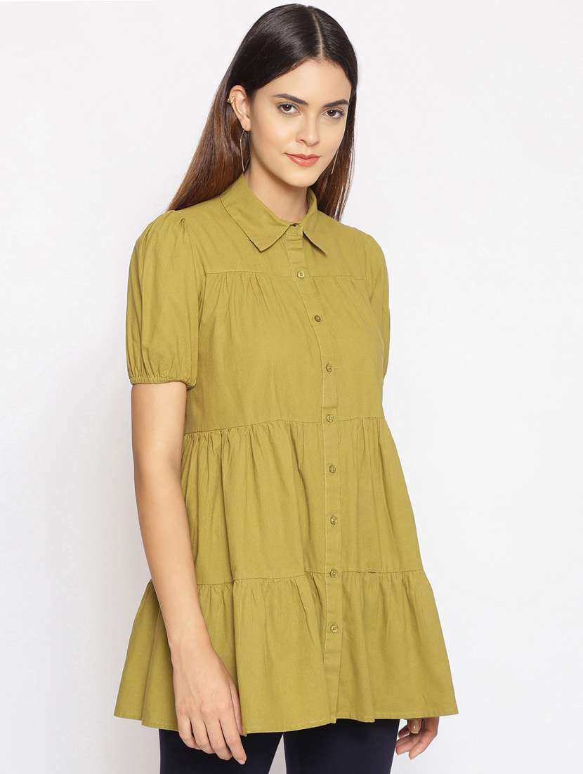 puff sleeved solid shirt tunic - 17735980 -  Standard Image - 1