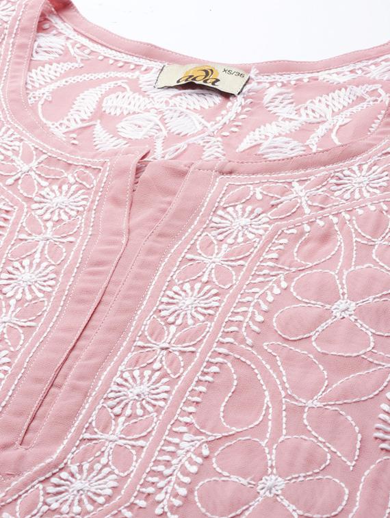 ada hand-embroidered pink chikankari kurti - 17736001 - Standard Image - 4