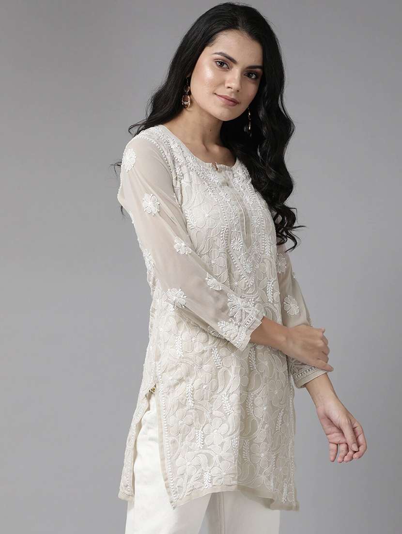 ada hand-embroidered grey chikankari kurti  - 17736002 -  Standard Image - 1