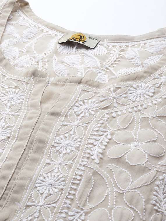 ada hand-embroidered grey chikankari kurti  - 17736002 -  Standard Image - 4