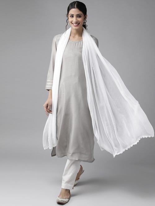 ada lace detailed white plain dupatta - 17736056 - Standard Image - 0