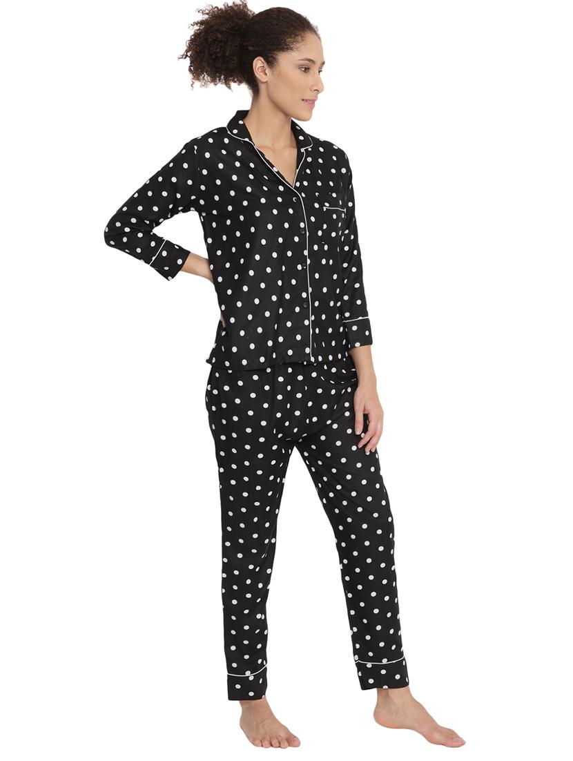 black polka dot nightwear pajama set - 17736087 - Standard Image - 1