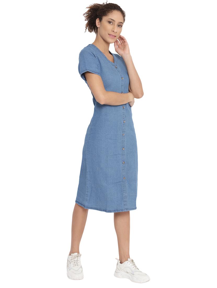 v-neck button up denim dress - 17736123 - Standard Image - 1