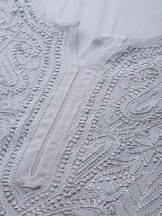 grey viscose straight long chikankari women kurta - 17736452 - Standard Image - 4