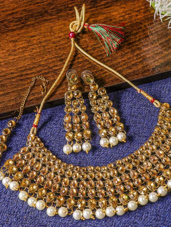 gold brass choker necklaces with earring